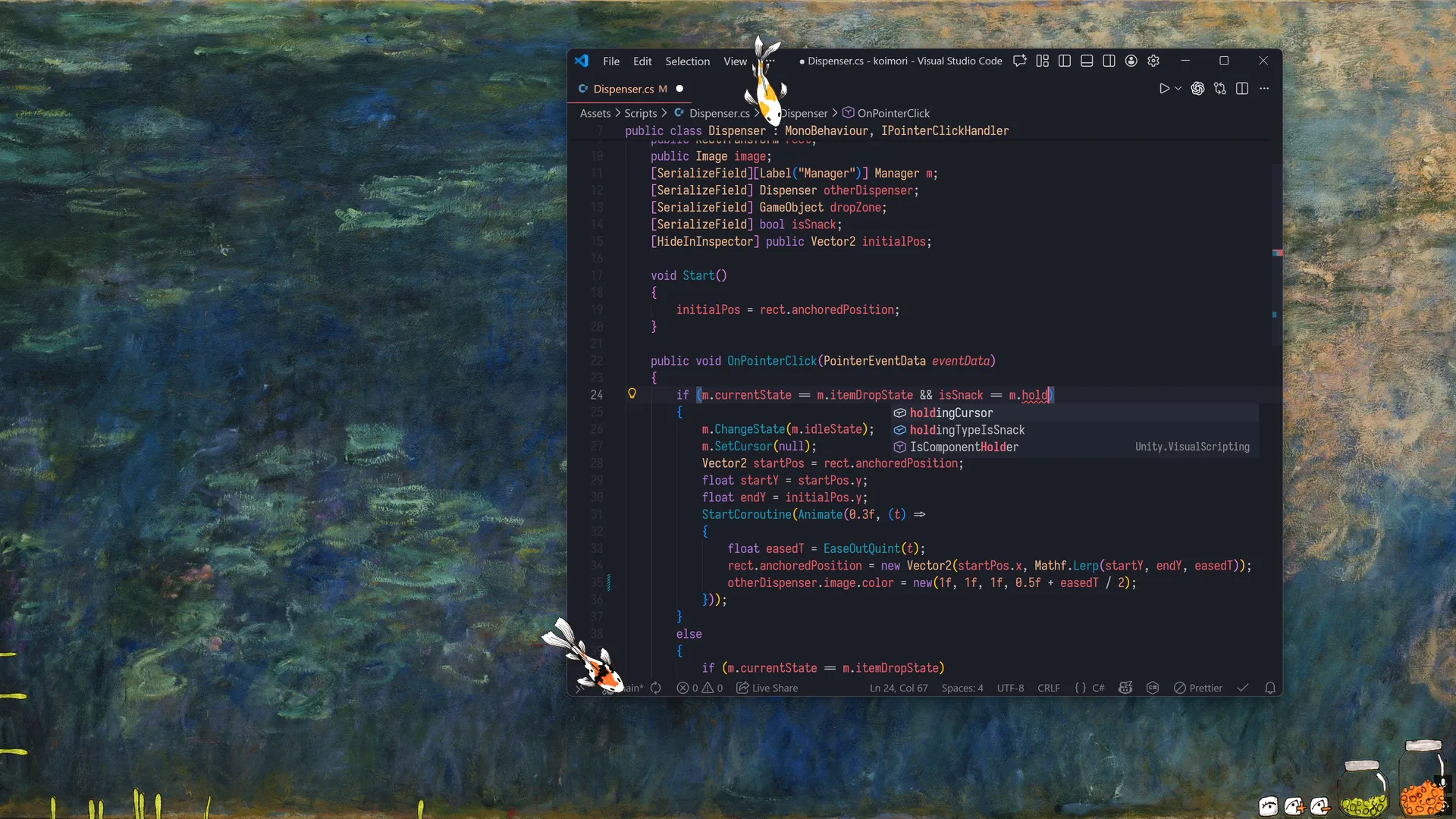 Coding the game while the fish are displayed on top